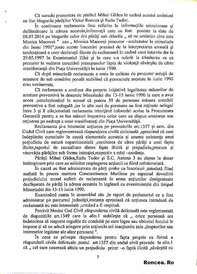 Sentinta Justitia Romana pentru Victor Roncea si Libertatea Presei Mineriada 90 - 2015 - vs Monica Macovei 6