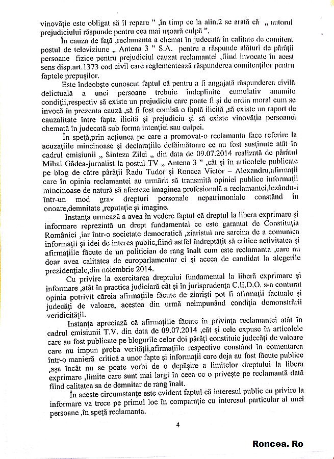 Sentinta Justitia Romana pentru Victor Roncea si Libertatea Presei Mineriada 90 - 2015 - vs Monica Macovei 7