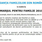 Alianta Familiilor din Romania va invita la marsul anual pro-familie