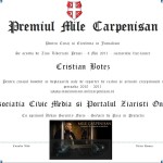 Premiul Mile Carpenisan pentru Curaj si Excelenta in Jurnalism atribuit anul acesta ziaristilor Cristian Botez si Florin Budea, pentru curajul si profesionalismului dovedit in exercitarea si apararea profesiei de jurnalist. COMUNICAT