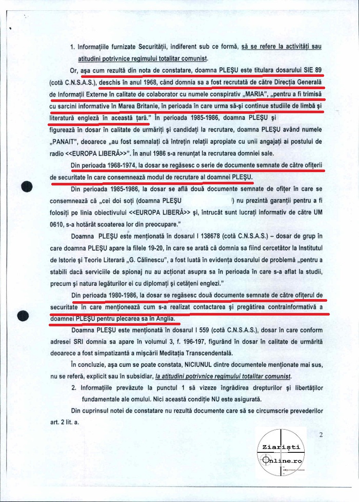 CNSAS Nota de Constatare a Directiei Juridice in cazul Catrinel Plesu - DIE - ICR 2 Ziaristi Online