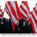 Steagul fascistilor unguri arborat pe sediul PCM, partidul “onorat” de presedintele Parlamentului de la Budapesta, Laszlo Kover. FOTO/INFO