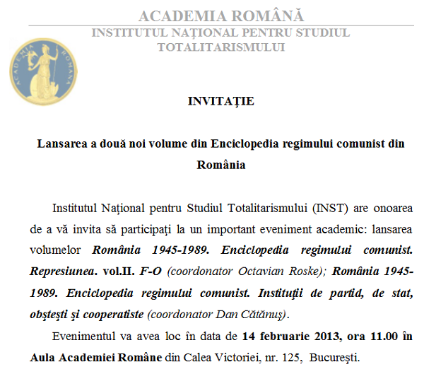 Academia Romana - INST - Lansare Enciclopedia regimului comunist - Ziaristi Online