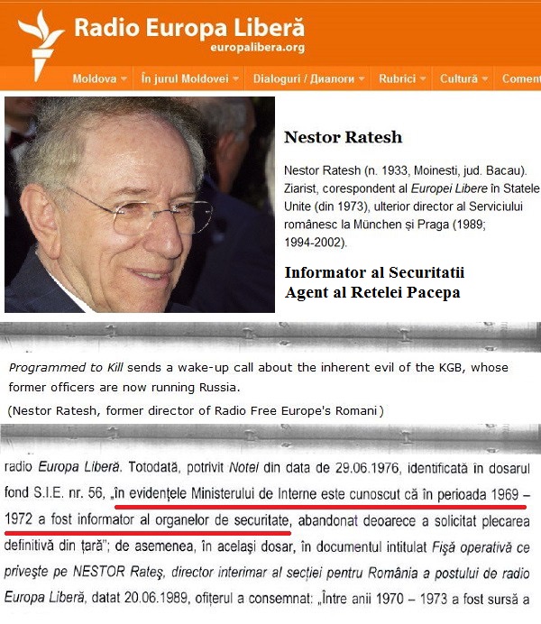 Nestor Ratesh director Europa Libera Informator al Securitatii sustinator Pacepa KGB