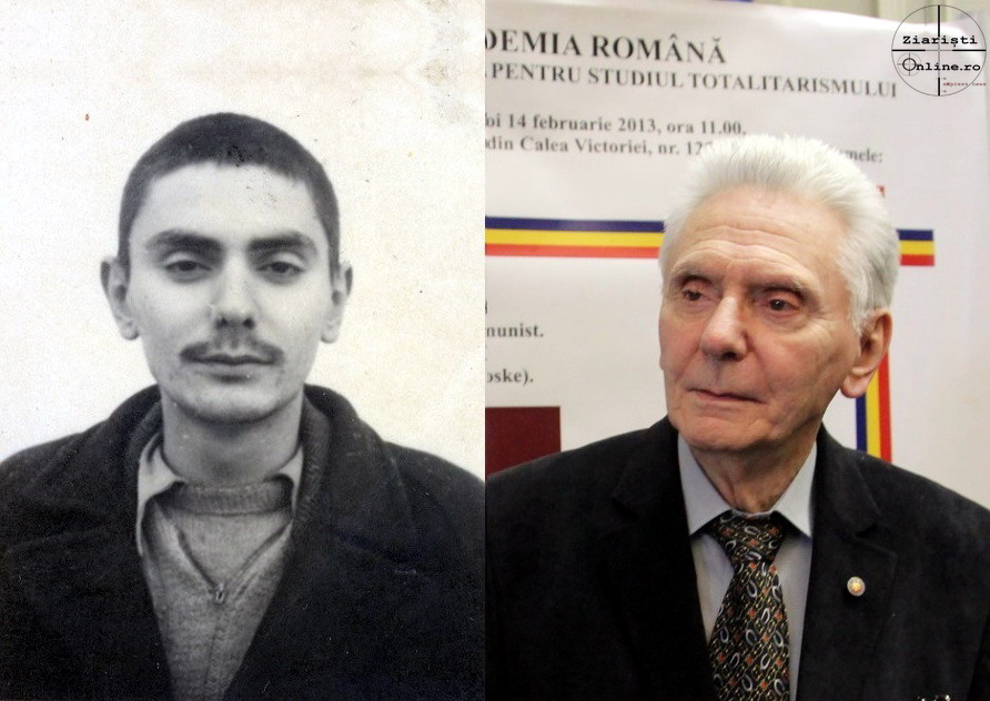 Profesorul Radu Ciuceanu la 20 de ani, in 1948, intr-o fotografie de la arestare, si la 95 de ani, la Academia Romana