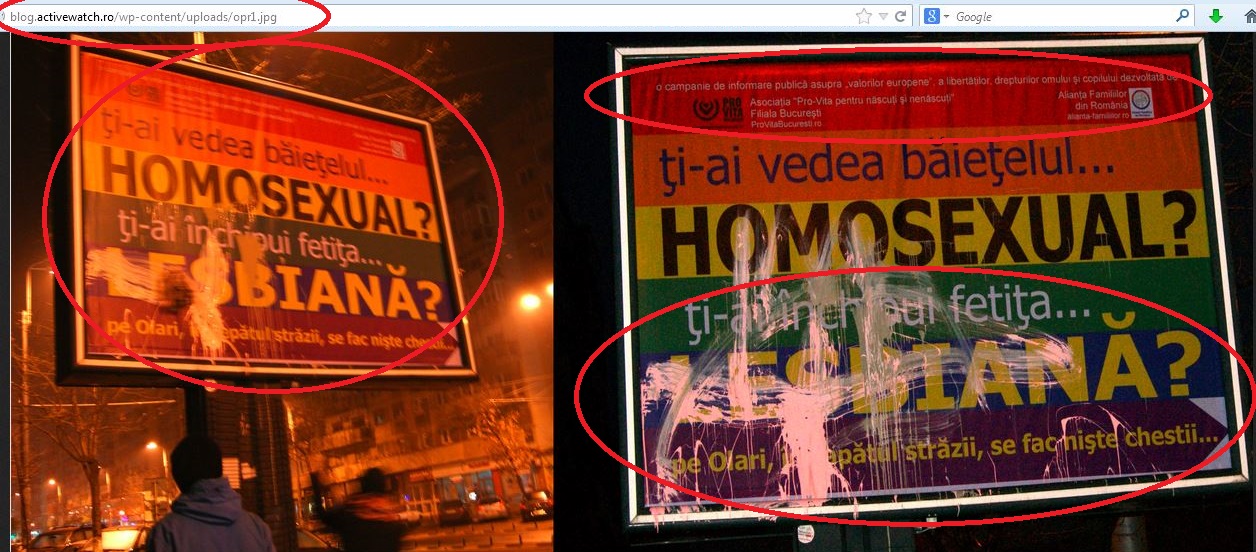 Panourile Pro Vita vandalizate de activisdele si gaozarii lui Mircea Toma