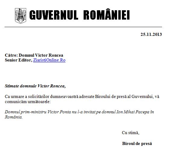 Guvernul Romaniei Victor Ponta nu l-a invitat niciodata pe Ion Mihai Pacepa in Romania - Document Ziaristi Online