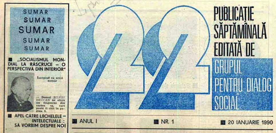 Primul-numar-al-revistei-22-cu-fondatorul-GDS-Silviu-Brucan-20-ian-1990