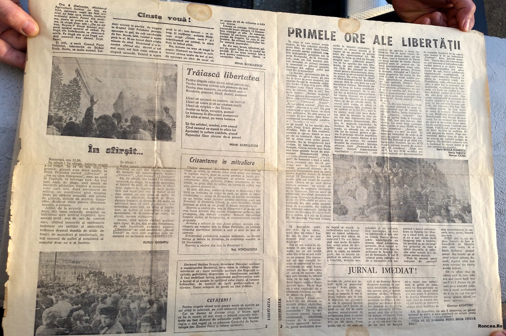 Primul numar al Ziarului Libertatea 22.12.1989 via Roncea Ro 2 - 3