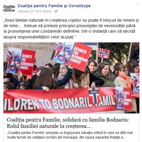 Coalitia pentru Familie solidara cu Familia Bodnariu