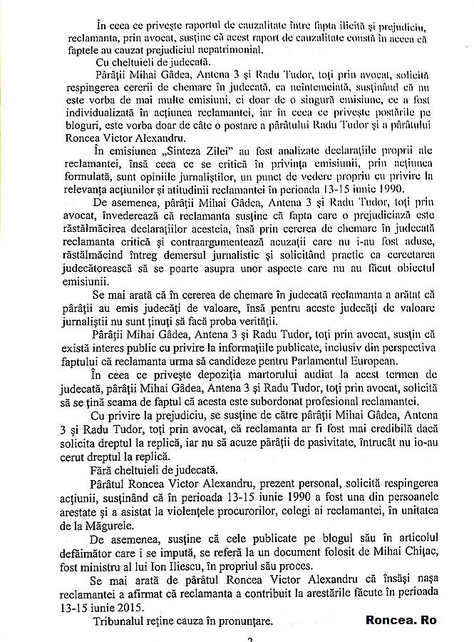 Sentinta Justitia Romana pentru Victor Roncea si Libertatea Presei Mineriada 90 - 2015 - vs Monica Macovei 2