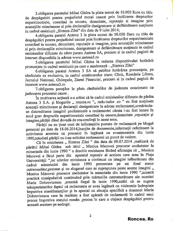 Sentinta Justitia Romana pentru Victor Roncea si Libertatea Presei Mineriada 90 - 2015 - vs Monica Macovei 5