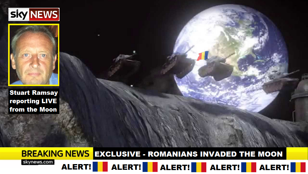 ‎SkyNews‬ Exclusive Romanians invaded the Moon ‪‎Stuart Ramsey‬ reporting LIVE from the Moon